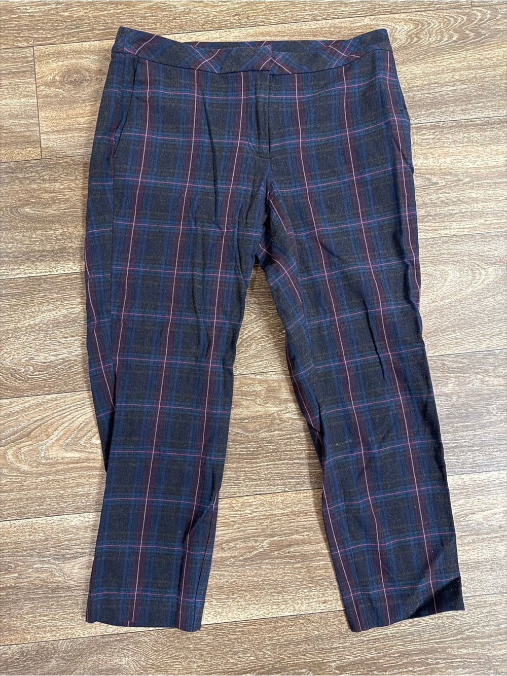 J. Jill Navy Plaid Straight-Leg Pants with Red and Blue Windowpane
